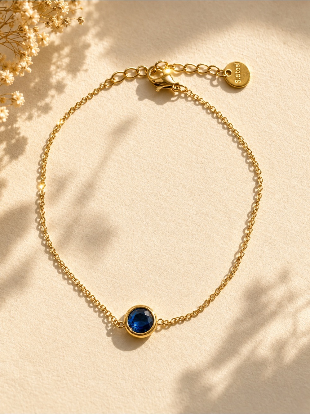 18k Gold Plated Bracelet with Blue Crystal Accent
